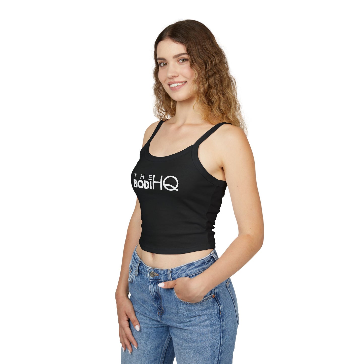 Women's Spaghetti Tank Top — Minimal 'THE LOOK HQ' Logo Crop